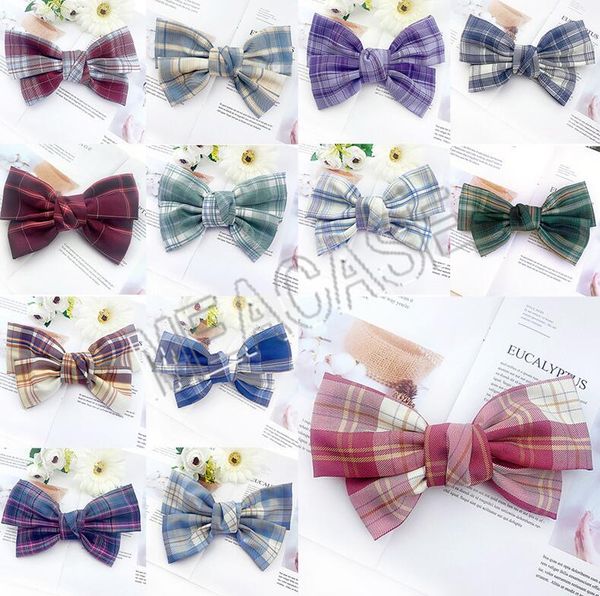 

girls plaid hairbows checkered hairpins women grid hair ties holder big bows hair clips baby barrettes student party hair accessories d81203, Slivery;white