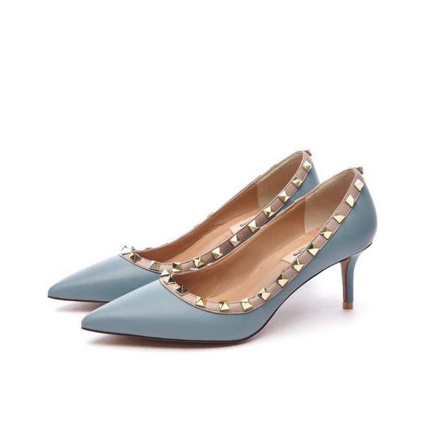 

ladies shoes pointed toe pumps blue leather medium heels, Black