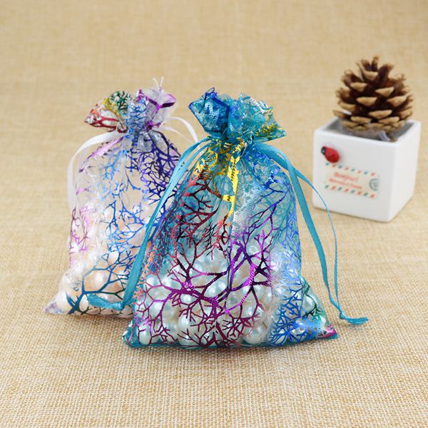 

100pcs 7x9 9x12 10x14cm white blue organza bags christmas wedding favor and gift bags tulle jewelry candy pouches supplies