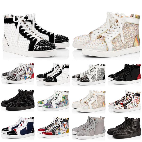 

red bottom shoes men women studded spikes platform shoes leather suede black red pink mens fashion casual sneakers size 36-45