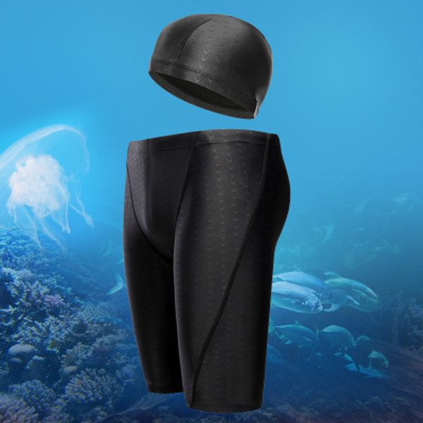 

fashion mens solid color swimwear casual swimming shorts with cap men summer swimming clothing size l-5xl