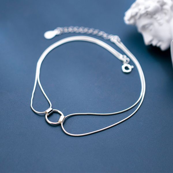 

MIQIAO 925 Sterling Silver Anklets For Women Foot Bracelet Female Simple Geometric Round Double Snake Bone Summer Accessories