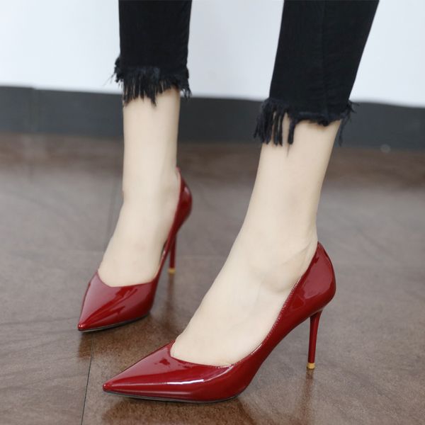 

comely2020 pointed toe 8.5 high heel autumn red black white bright pumps open shallow shoes