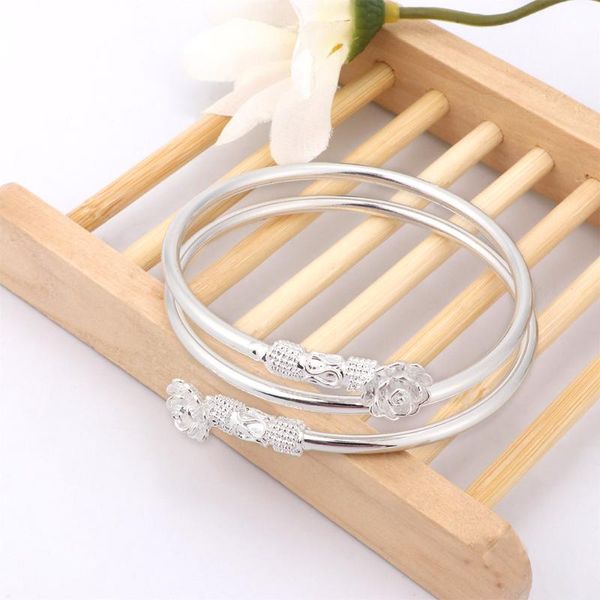 

1 pc unique design women's silver color cherry blossom flower open bangle charming jewelry gift, Black