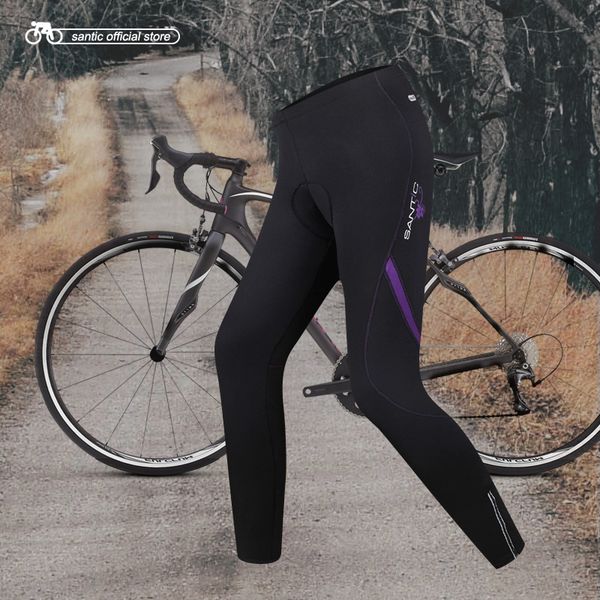 

santic women's riding fitness elastic compression leggings high-waist sports leggings training fitness pants, Black;blue