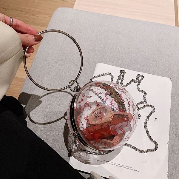 

evening bags acrylic fashion women metal handle transparent ball shoulder bag cute bear letter printing small clutch bag #45