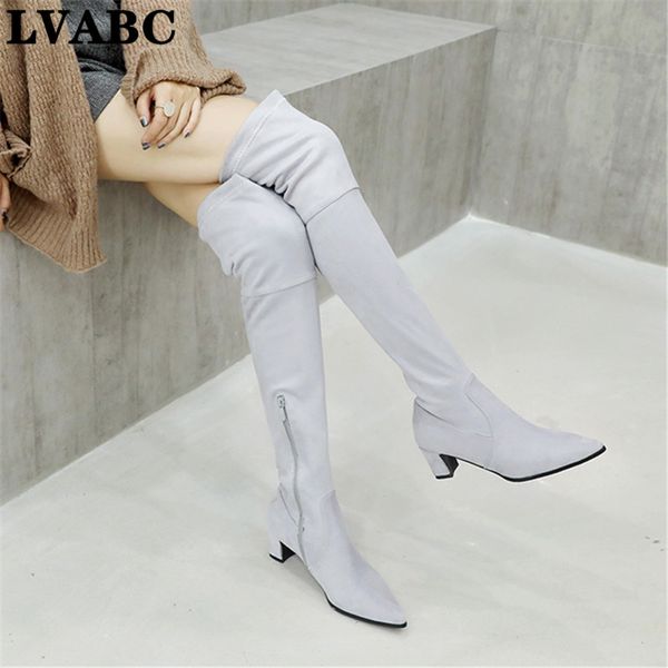

2020 new women suede over the knee boots high heels boots spring autumn women shoes large size40pointed women's, Black