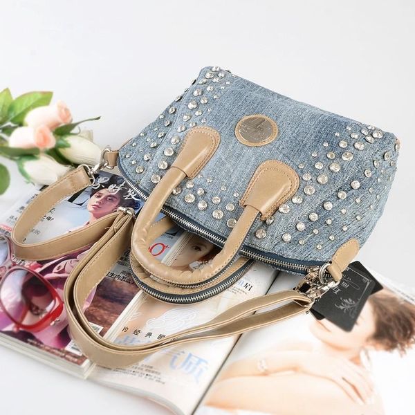 

handbags vintage feminina handle jeans diamonds beading denim fashion totes bolsa new evening bags women for female dxugt, Red;black