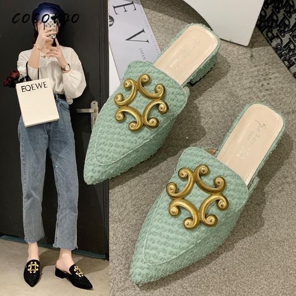 

fashion pointed mule slippers female summer wear 2020 tide shoes new thick heel sandals middle heel baotou women's shoes, Black
