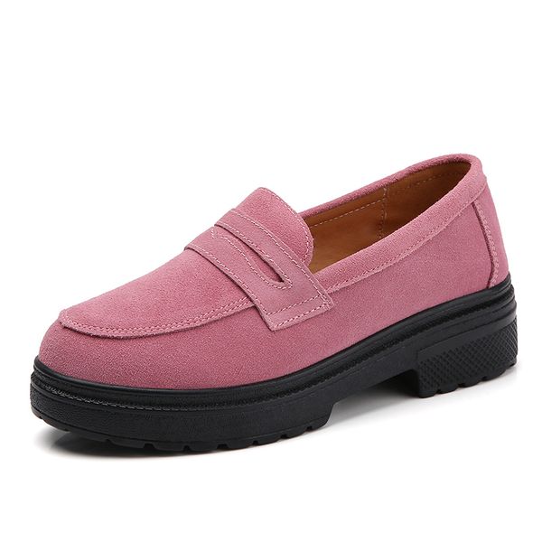 

women's loafers suede leather pumps woman casual shoes nubuck girls ladies chunky shoes femali footwear 9 colors patent leather, Black