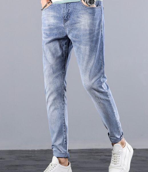 

2020 new spring autumn casual jeans men distressed jeans mens pants 9061, Blue