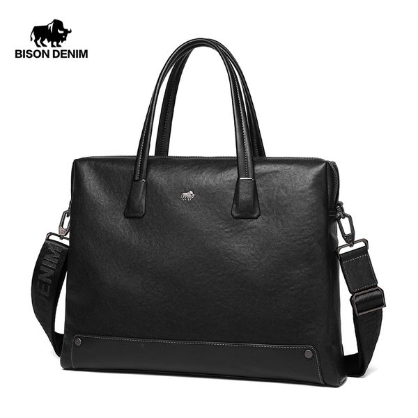 

bison denim cowhide business men briefcase bag luxury genuine leather large capacity lapbag man handbag shoulder n20010