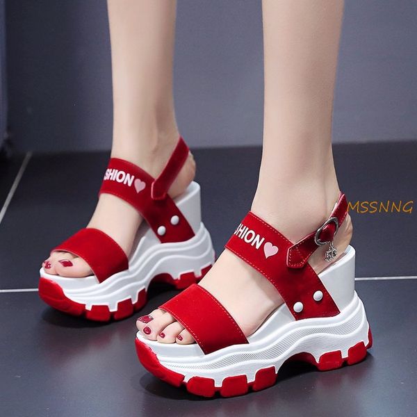 

2020 summer new women's sandals fashion metal buckle strap wedges ladies shoes solid thick bottom peep toe women's sandals, Black