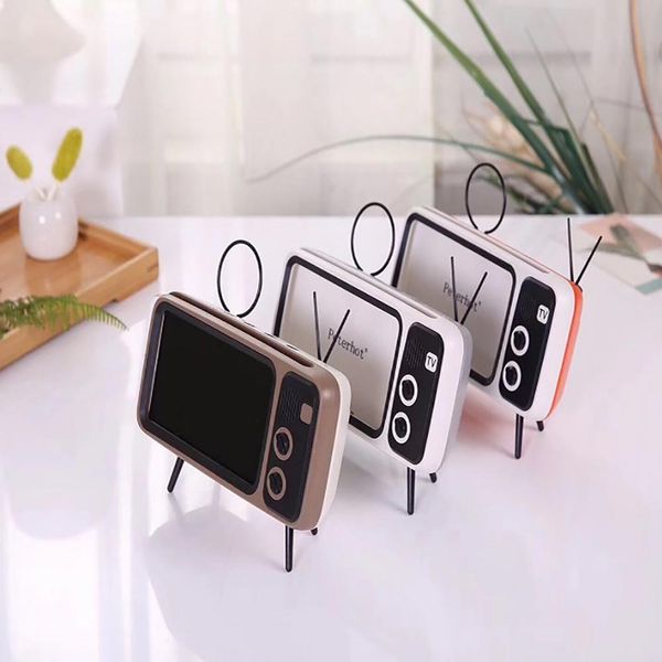 

cgjxsbluetooth speaker 3 in 1 retro tv mini portable wireless bluetooth bass speaker mobile phone holder speaker retro p frame