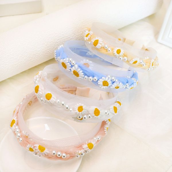 

hair accessories lace daisy flower pearl head band lovely embroidery headband for grils bow princess 4