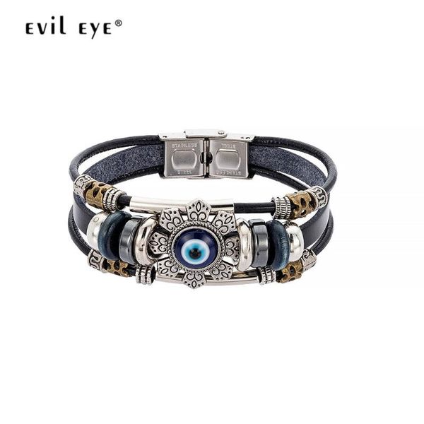 

evil eye multilayer leather bracelet blue turkish eye flower charm bracelet fashion handmade jewelry gifts for women men le320, Red;blue
