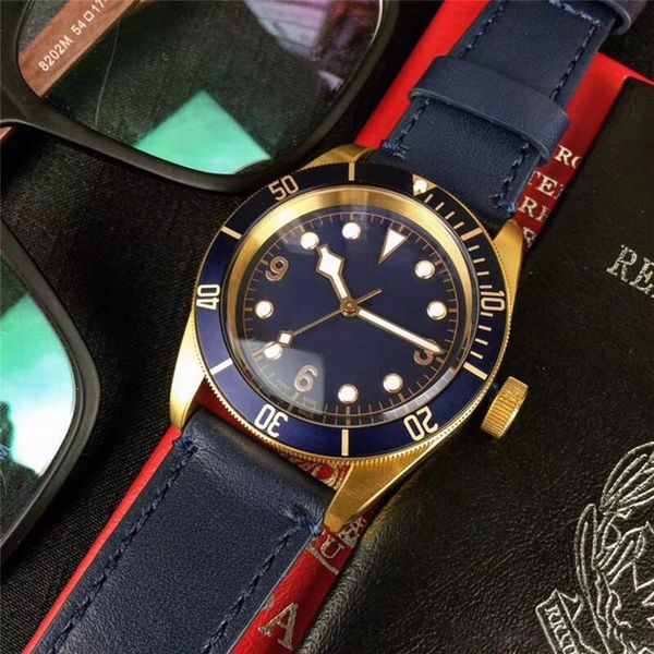 

2020 new Hot sell watch men automatic movement TUDDORr blue face steel leather strap watch big date mens watch wristwatch free shipping