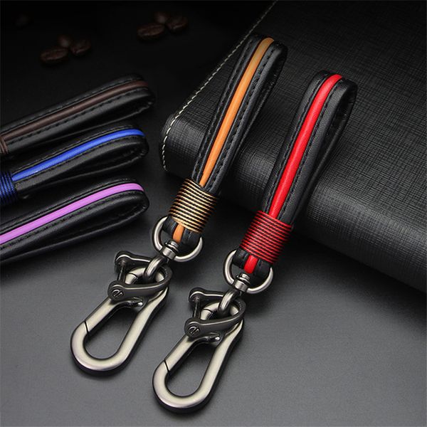 

leather rope key chain ring car key bag pendant holder jewelry men women zinc alloy keychains keyrings creative gift for lovers, Silver