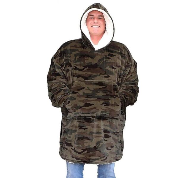 

camouflage fleece sherpa blanket with sleeves super huge warm outdoor pocket hoodie winter hooded tv blankets sweatshirt