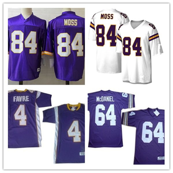 

mens #84 randy moss 1988 jersey stitched purple white #4 brett favre #64 randall mcdaniel vintage football jersey s-3xl, Black