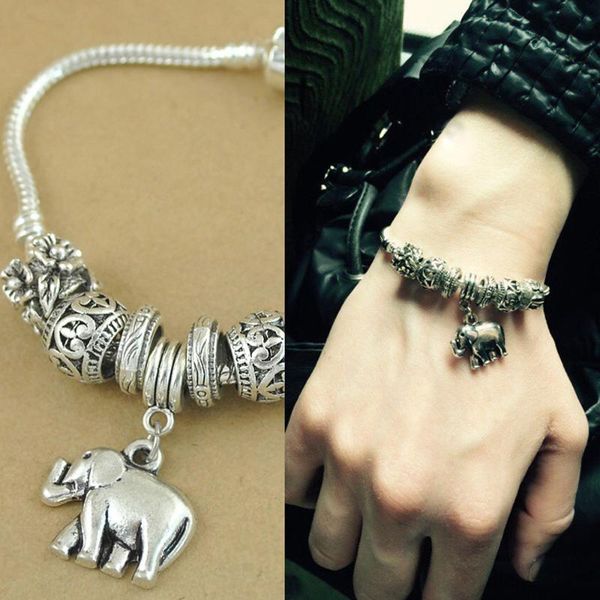 

link, chain vintage women bracelet elephant classical style handmade charm, Black