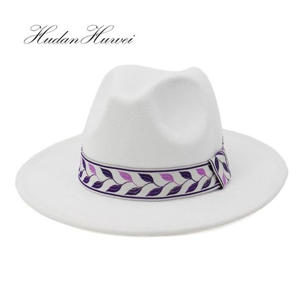 

new fashion oversized men women wide brim woolen felt fedora hat autumn winter classic jazz panama caps, Blue;gray