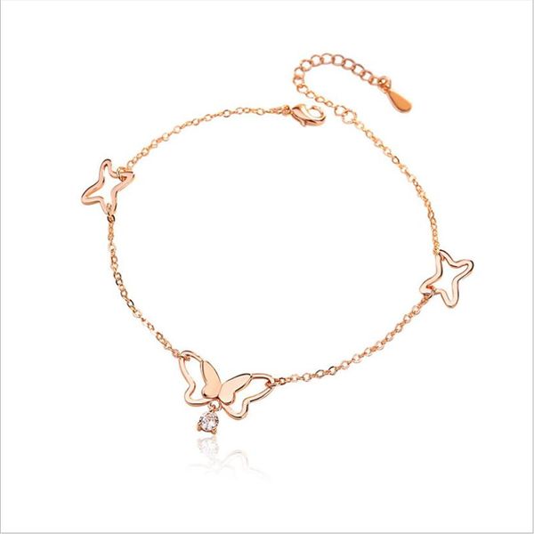 

vintage zircon butterfly anklets female party accessories lady fashion rose gold bracelet women jewelry silver 925 anklets bijou, Red;blue