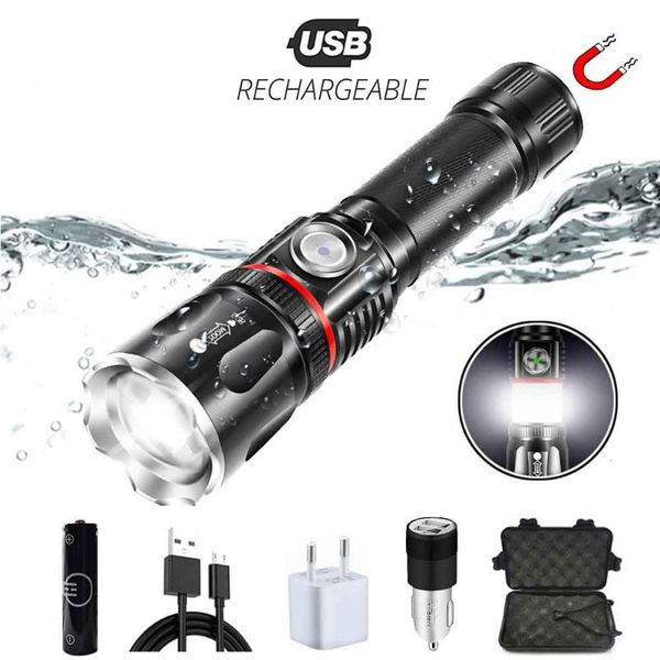 

flashlights torches usb charging high-end led surrounding cob lamp + tail magnet design support zoom 4 lighting modes waterproof torch
