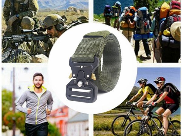 

49 inch belts for men tactical belt nylon army belt outdoor metal buckle heavy duty training hunting mens belts, Black;brown