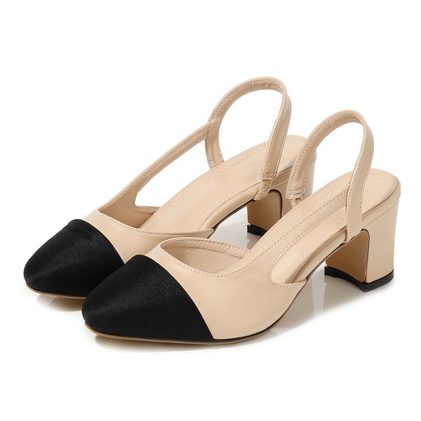 

women slingbacks shoes high heels soft leather thick high heel shoes summer mixed colors pumps ladies, Black
