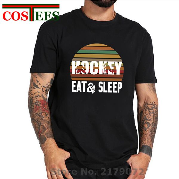 

vintage eat sleep hockey repeat t shirt men funny retro canda hockey t-shirt 2020 new comin fashion summer black white tee shirt