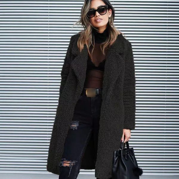 

new winter women teddy fur coat ladies warm soft fur long vintage jacket outwear korean style fashion faux coat female, Black