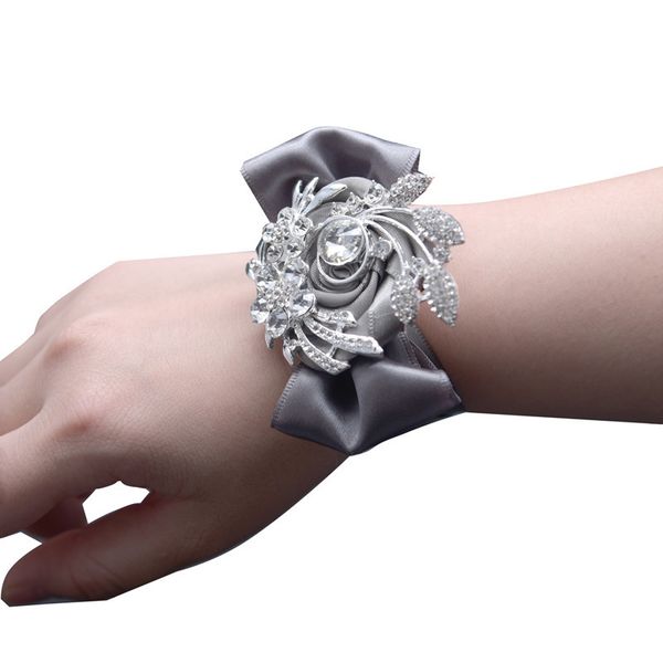 

творческий rhinestone цветы искусственные невесты свадебные цветы doration браслет кристалл цветок запястье браслет невесты рук, Black