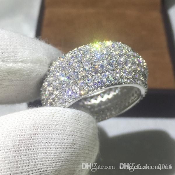 

upvecalon luxury women ring pave set 320pcs diamonique cz yellow gold filled 925 silver anniversary wedding ring for women men, Slivery;golden