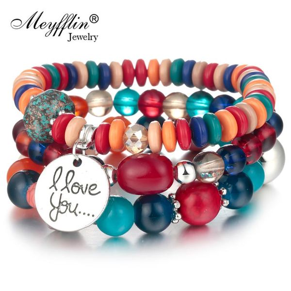 

meyfflin stone beads charm bracelets for women boho elastic multilayer bracelets & bangle fashion female jewelry christmas gift, Black