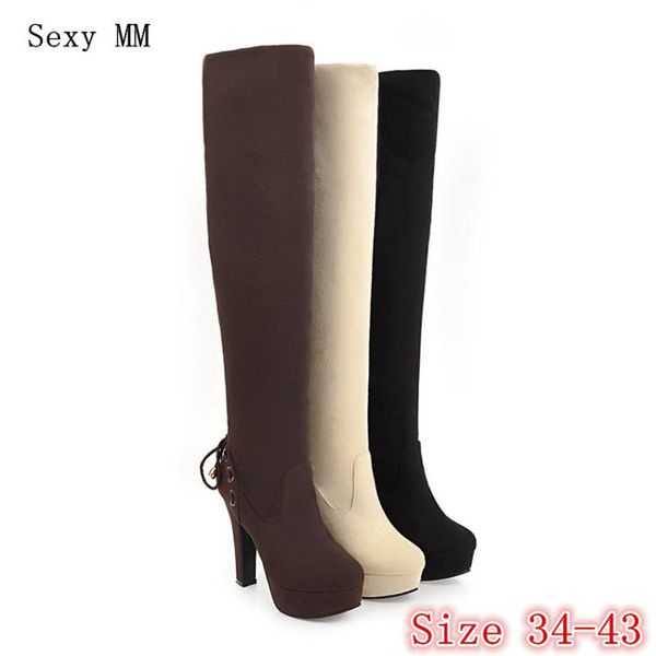

spring autumn platform high heels boots women over the knee boots stretch woman thigh high plus size 34-40 41 42 43, Black