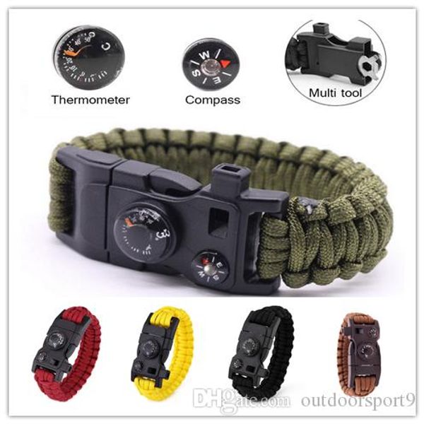 

compass wrench thermometer 15in1 survival bracelet multi-function military emergency camping rescue edc bracelet escape tactical wrist strap