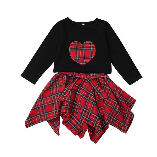 Autunno bambini Ragazze plaid Abiti manica lunga cuore nero plaid vestito bambino principessa vestito abbigliamento per bambini M2602