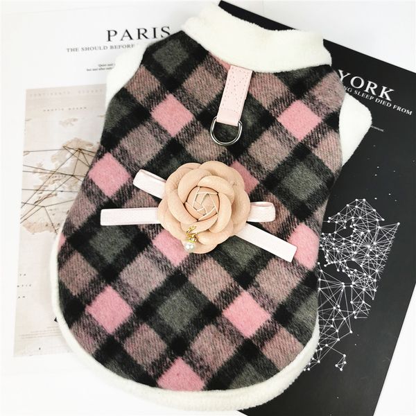 

dog clothes winter warm pet coat with leash hole for small dogs chihuahua pug big flower decor clothing coat outfit wintergq