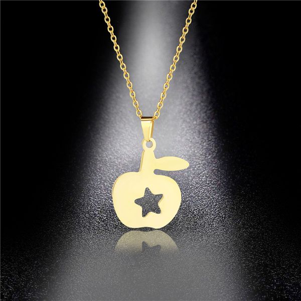 

cute apple necklace clavicle chain stainless steel hollow five-pointed star pendant jewelry gift wild, Silver