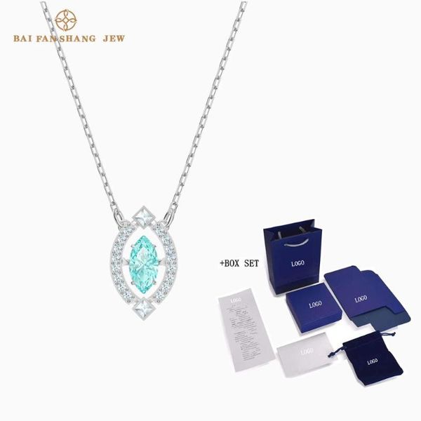 

2020 fashion jewelry swa new sparkling dance necklace shape fresh tone blue platinum gold chain female luxury jewelry gift, Silver