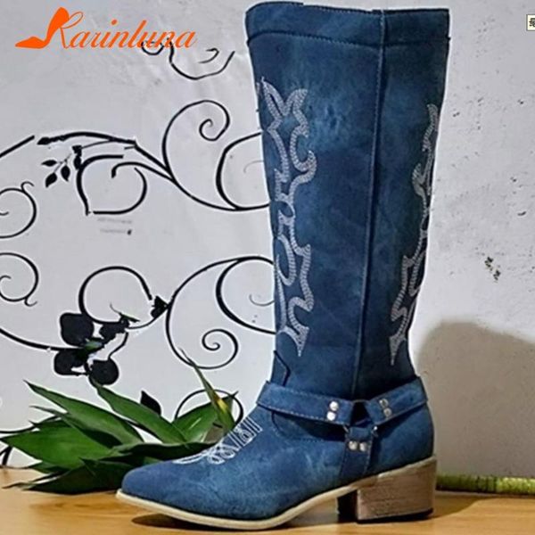 

karin 2020 large size 43 thick heels fashion shoes lady boots female buckle decoration spring autumn boots female, Black