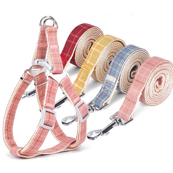 

dog collars & leashes pet harness and leash set canvas strap vest traction rope for outdoor walking adustable supplies