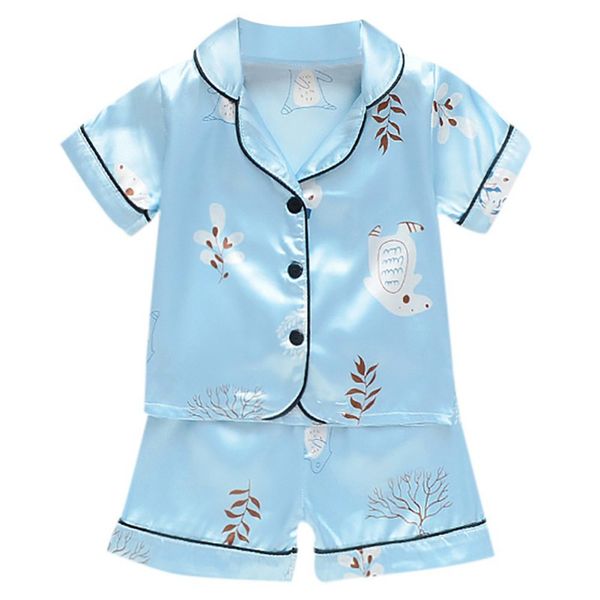 

pajamas baby set short sleeve child blouse +shorts sleepwear kids clothes pajama sets boys girls cartoon deer print outfits, Blue;red