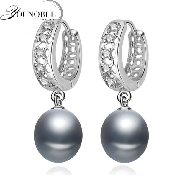 

dangle & chandelier beautiful freshwater gray pearl earrings for women,wedding 925 sterling silver jewelry black natural girls gift