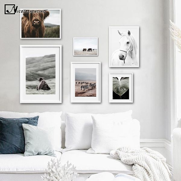 

horse bear wild animal wall poster nordic nature scenery print scandinavian canvas painting contemporary art decoration picture