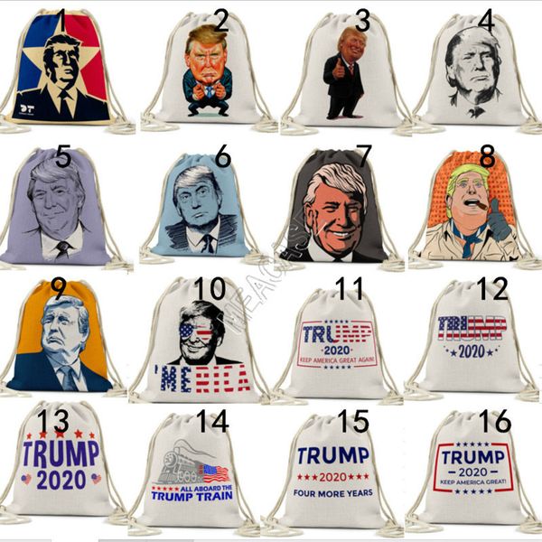 

trump printed drawstring backpack travel sports linen backpacks jute sack children gifts storage bag candy bag purses boutique d81711, Black