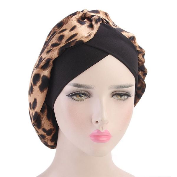 

casual salon floral printed home elastic sleeping bonnet imitated silk fabric fashion travel women turban hat soft head wrap, Blue;gray