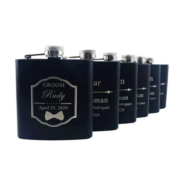 

party favor 6pcs personalized engraved 6oz black stainless steel hip flask wedding favors man gift groom