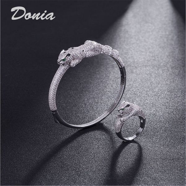 

donia jewelry party european and american fashion exaggeration classic animal micro inlay zirconia bracelet ring set women's bracelet r, Black